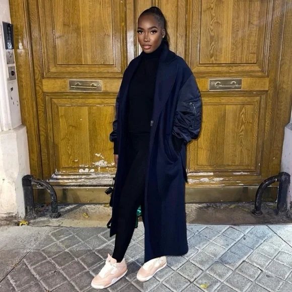 Zara combination wool coat and bomber jacket w purple effect